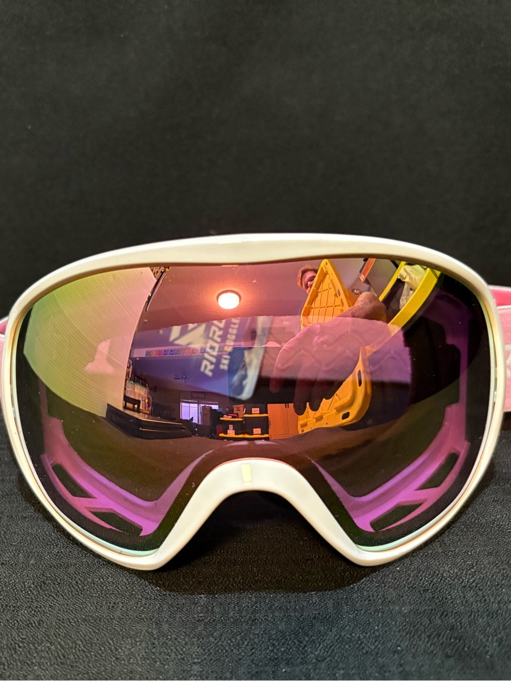 RIOROO Kids Ski Goggles White Frame Pink Strap Mirrored Lens Snowboard NWT